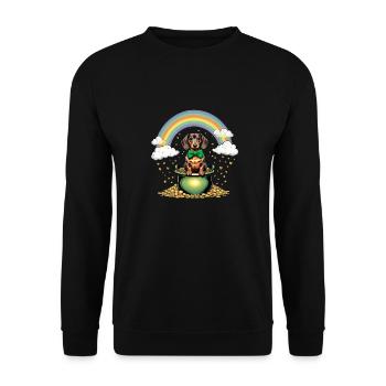 Rainbow Dachshund I Pot of Gold St. Patrick's Day - Unisex Sweatshirt - black - Front - Alina (178cm) & Michal (187cm)