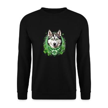Husky Dog with Green Clover Bandana St. Patrick's - Unisex Sweatshirt - black - Front - Alina (178cm) & Michal (187cm)