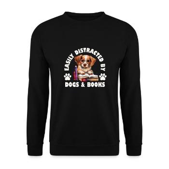 Leicht abgelenkt von Hunden und Büchern - Unisex Pullover - Schwarz - Vorne - Alina (178cm) & Michal (187cm)