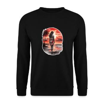 Woman on the beach looking at the red sunset - Unisex Sweatshirt - black - Front - Alina (178cm) & Michal (187cm)