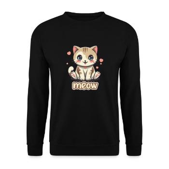 Süße Katze mit Schnurrbart und Herz von TonzoBeast - Unisex Pullover - Schwarz - Vorne - Alina (178cm) & Michal (187cm)