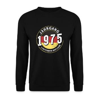 49 Jahre Jahrgang 1975 Jahrgang 1975 - Unisex Pullover - Schwarz - Vorne - Alina (178cm) & Michal (187cm)