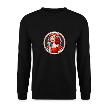 Vintage-Mikrofon-Illustration „Annie's Song“. - Unisex Pullover - Schwarz - Vorne - Alina (178cm) & Michal (187cm)