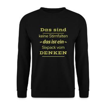 witzige sprüche - stirnfalte sixpack - Unisex Pullover - Schwarz - Vorne - Alina (178cm) & Michal (187cm)