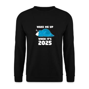 Wecke mich auf, wenn es 2025 dunkel ist - Unisex Pullover - Schwarz - Vorne - Alina (178cm) & Michal (187cm)