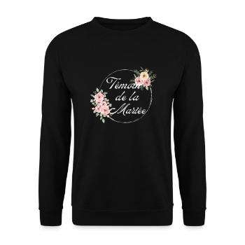Trauzeuge der Braut mit rosa Blumen - passendes T-Shirt - Unisex Pullover - Schwarz - Vorne - Alina (178cm) & Michal (187cm)