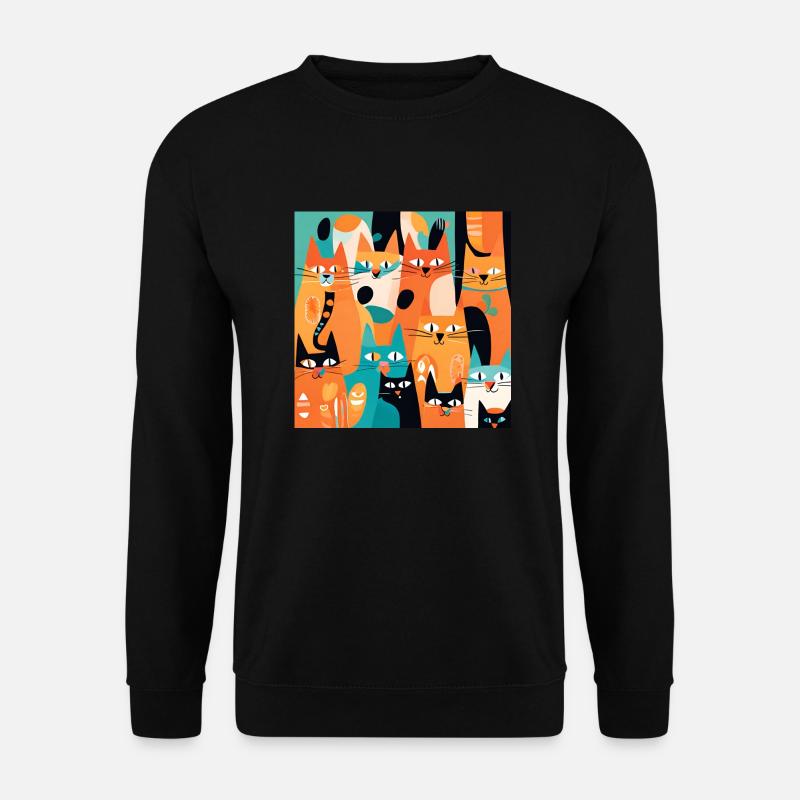 Boho Cats Abstract Plants - Unisex Sweatshirt - black