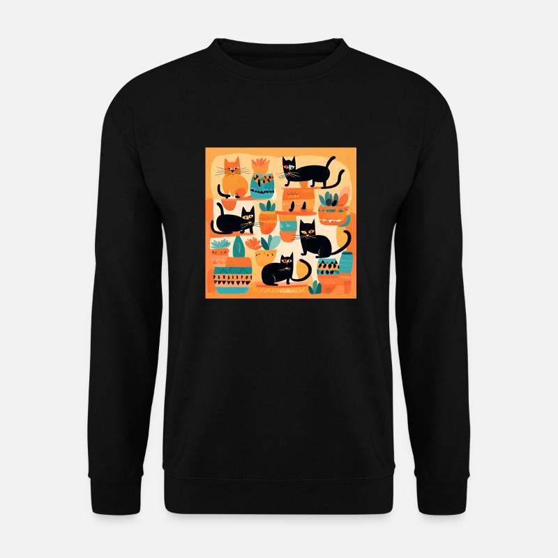 Boho Cats Abstract Plants 2 - Unisex Sweatshirt - black