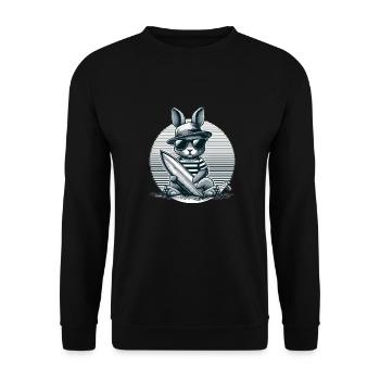 Kaninchen Surfer - Unisex Pullover - Schwarz - Vorne - Alina (178cm) & Michal (187cm)