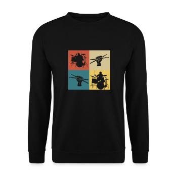 Retro-Vintage-Musik-Schlagzeuger - Unisex Pullover - Schwarz - Vorne - Alina (178cm) & Michal (187cm)