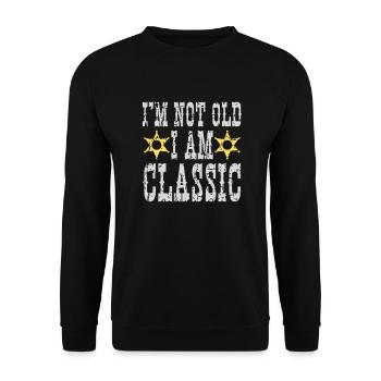 Ich bin nicht alt, ich bin ein Klassiker - Unisex Pullover - Schwarz - Vorne - Alina (178cm) & Michal (187cm)