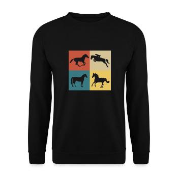 Retro Vintage Pferd - Unisex Pullover - Schwarz - Vorne - Alina (178cm) & Michal (187cm)
