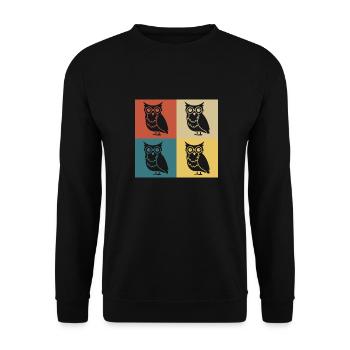 Retro Vintage Eule - Unisex Pullover - Schwarz - Vorne - Alina (178cm) & Michal (187cm)