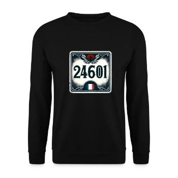 Les Misérables Homage - Vintage 24601 Prisioner - Unisex Sweatshirt - black - Front - Alina (178cm) & Michal (187cm)