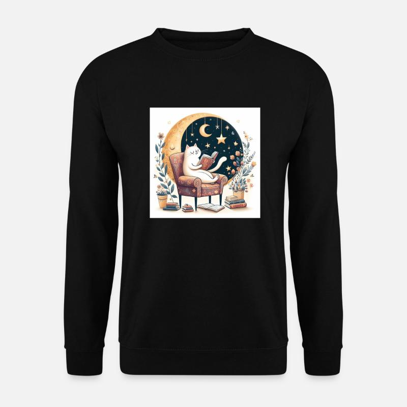 cat reading a book - Unisex Sweatshirt - black