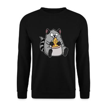 Fat Raccoon Eating Pizza Funny Comic Style - Unisex Sweatshirt - black - Front - Alina (178cm) & Michal (187cm)