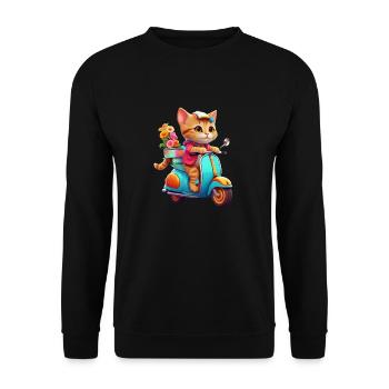 Cat Rides Scooter - Unisex Sweatshirt - black - Front - Alina (178cm) & Michal (187cm)