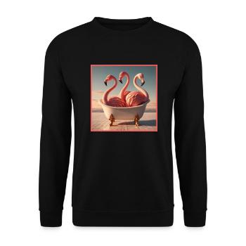 Flamingos in der Badewanne - Unisex Pullover - Schwarz - Vorne - Alina (178cm) & Michal (187cm)