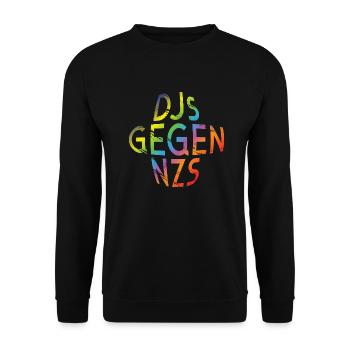 DJs gegen NZS rundes Logo Regenbogen Design - Unisex Pullover - Schwarz - Vorne - Alina (178cm) & Michal (187cm)