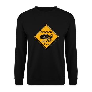 Peacock warning sign next 4 km - Village entrance sign - Unisex Sweatshirt - black - Front - Alina (178cm) & Michal (187cm)