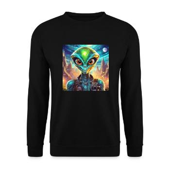 Glühwürmchen Alien Lustige Figur 28830 - Unisex Pullover - Schwarz - Vorne - Alina (178cm) & Michal (187cm)