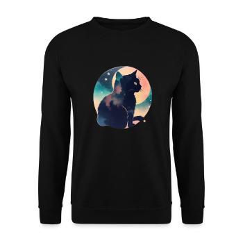 Katze in den Sternen - Unisex Pullover - Schwarz - Vorne - Alina (178cm) & Michal (187cm)