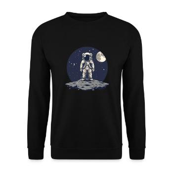Astronaut Frontal Asteroid Mond Hintergrund - Unisex Pullover - Schwarz - Vorne - Alina (178cm) & Michal (187cm)