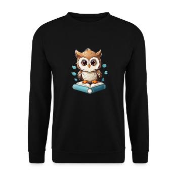 Eule lesen Bücher - Unisex Pullover - Schwarz - Vorne - Alina (178cm) & Michal (187cm)