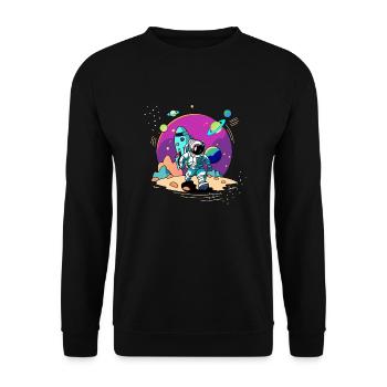 Space astronaut walking in alien planet and rocket - Unisex Sweatshirt - black - Front - Alina (178cm) & Michal (187cm)
