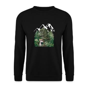 Tyrolean Forest, Mouse, Gentian, Alps, Alm, Nature, Forest - Unisex Sweatshirt - black - Front - Alina (178cm) & Michal (187cm)
