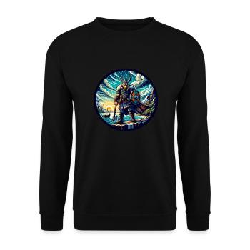 Nordischer Wikinger auf See - Unisex Pullover - Schwarz - Vorne - Alina (178cm) & Michal (187cm)