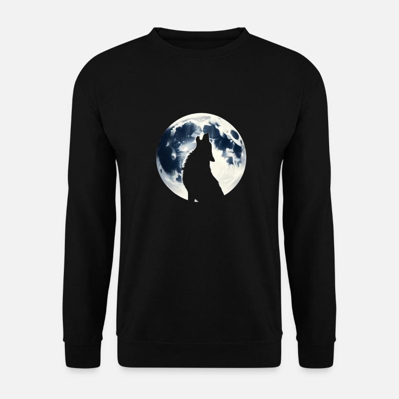 Wolf heult bei Vollmond - Unisex Pullover - Schwarz