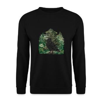 Wald Natur Wildnis Rabe Krähe Vogel Bäume - Unisex Pullover - Schwarz - Vorne - Alina (178cm) & Michal (187cm)