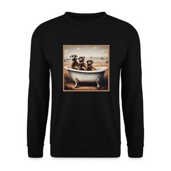 Erdmännchen in der Badewanne - Unisex Pullover - Schwarz - Vorne - Alina (178cm) & Michal (187cm)