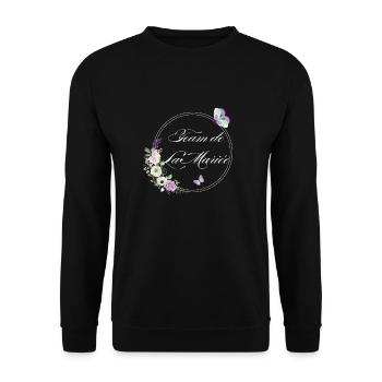 Team der Braut Schmetterling - Junggesellinnenabschied Geschenkidee - Unisex Pullover - Schwarz - Vorne - Alina (178cm) & Michal (187cm)