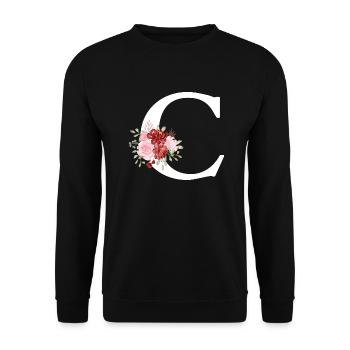 Lettre c floral rouge - Sweat-shirt Unisexe - noir - Devant - Alina (178cm) & Michal (187cm)