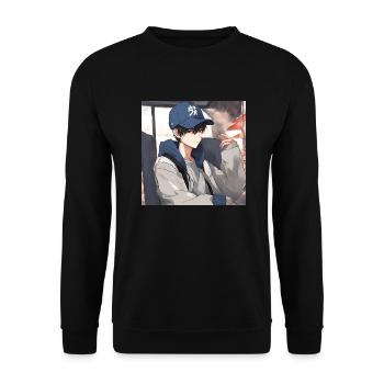 Geek boy anime - Unisex Sweatshirt - black - Front - Alina (178cm) & Michal (187cm)