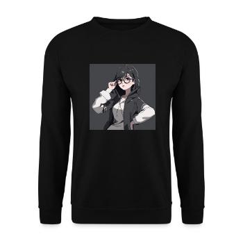 Anime-Geek-Mädchen - Unisex Pullover - Schwarz - Vorne - Alina (178cm) & Michal (187cm)