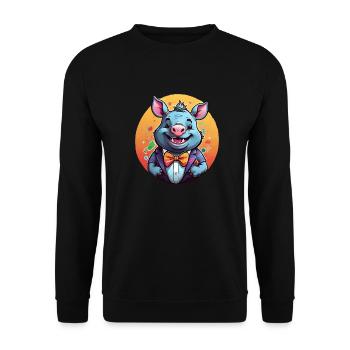 Lustiges Comic Nilpferd - Unisex Pullover - Schwarz - Vorne - Alina (178cm) & Michal (187cm)