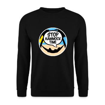 Lustige Stopp-Hängematten-Zeit Entspannen Schlafen Camping - Unisex Pullover - Schwarz - Vorne - Alina (178cm) & Michal (187cm)