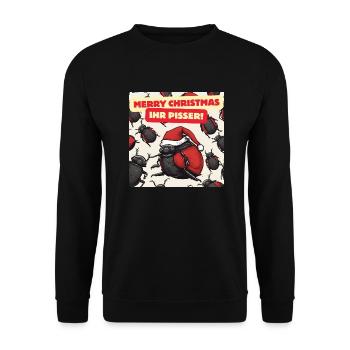 Merry Christmas - Weihnachtskäfer - Unisex Pullover - Schwarz - Vorne - Alina (178cm) & Michal (187cm)