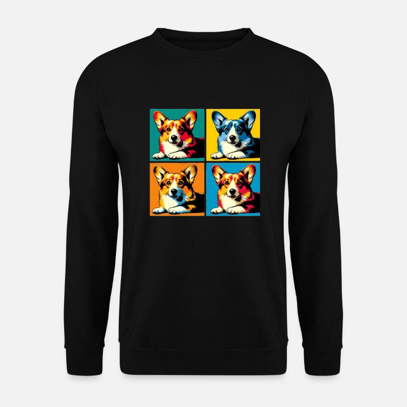 Pop Pembroke Welsh Corgi Hund Porträt - Unisex Pullover - Schwarz