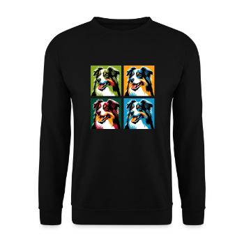 Pop Australian Shepherd Dog Portrait - Unisex Sweatshirt - black - Front - Alina (178cm) & Michal (187cm)