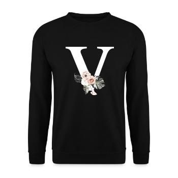 Tropischer floraler V-Buchstabe - Unisex Pullover - Schwarz - Vorne - Alina (178cm) & Michal (187cm)