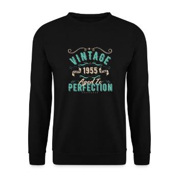 Jahrgang 1955 - 1955 Geburtstagsgeschenk - Unisex Pullover - Schwarz - Vorne - Alina (178cm) & Michal (187cm)