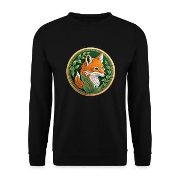Ausgefallene Münze ein grüner Fuchs mit Orange - Unisex Pullover - Schwarz - Vorne - Alina (178cm) & Michal (187cm)