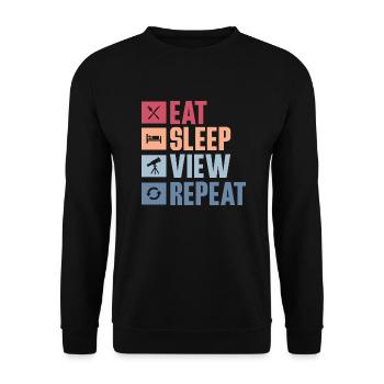 Eat Sleep View Repeat Stargazer Telescope Astronom - Unisex Pullover - Schwarz - Vorne - Alina (178cm) & Michal (187cm)