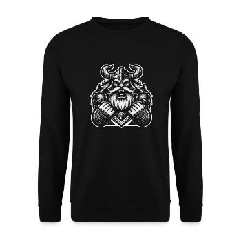 Mächtiger Wikingerkrieger Version 6 - Unisex Pullover - Schwarz - Vorne - Alina (178cm) & Michal (187cm)