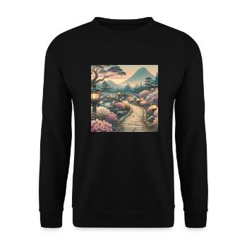 Japan Vintage Azaleen Laternen - Unisex Pullover - Schwarz - Vorne - Alina (178cm) & Michal (187cm)