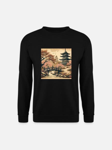 Japan Vintage Kirschblüten Pagode - Unisex Pullover - Schwarz